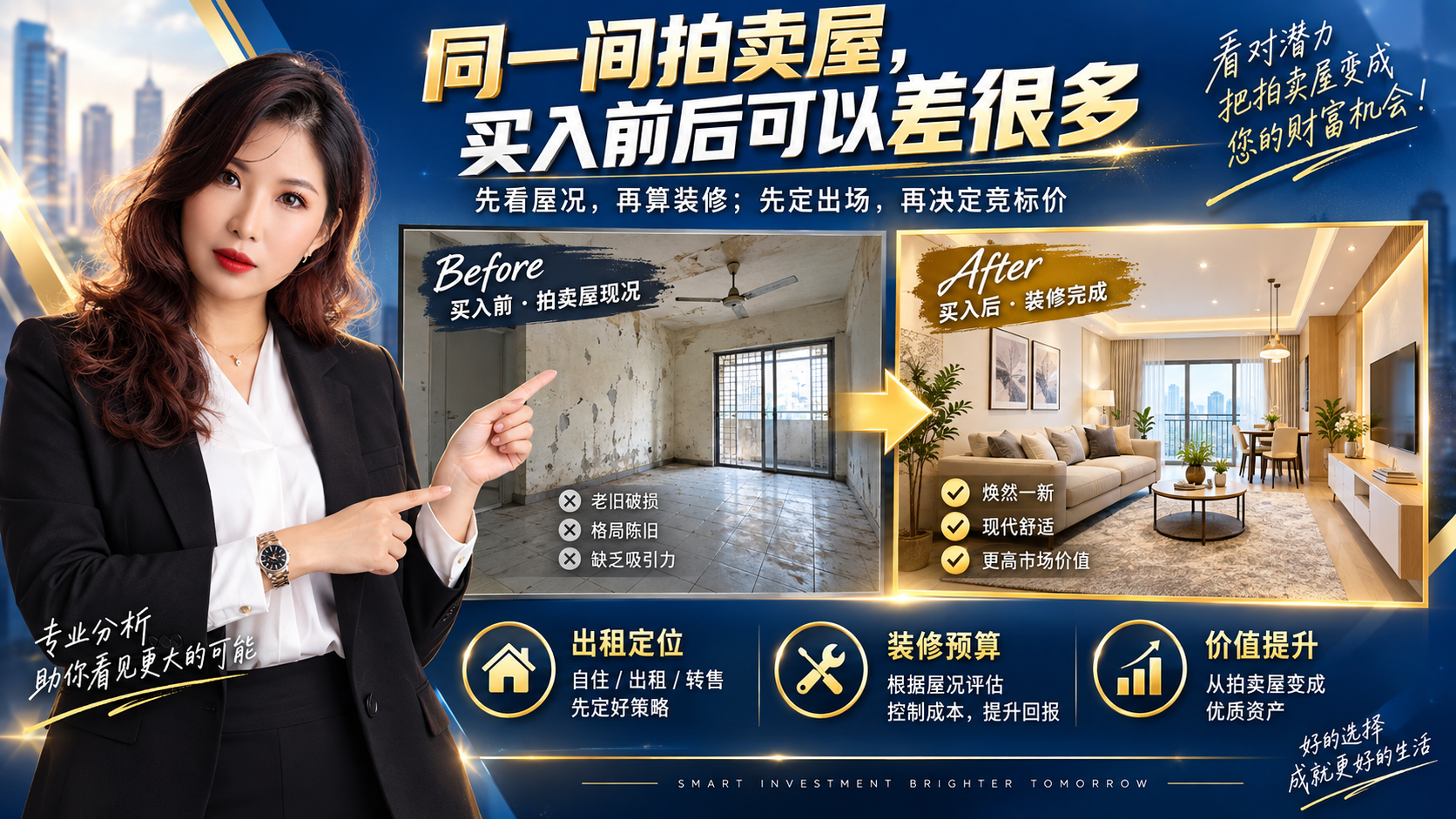 拍卖屋买入前后:从旧屋况到装修后的高价值空间